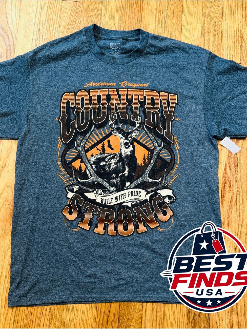 Brisco Brands Country Strong American Original Gray Short Sleeve Crew Neck L
